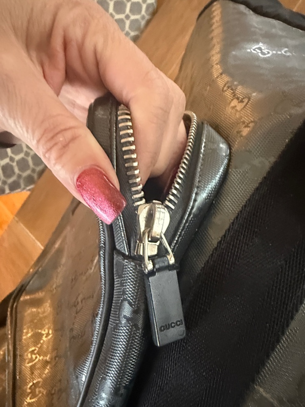 Gucci Black Monogram Drawstring Backpack - Picture 11 of 11